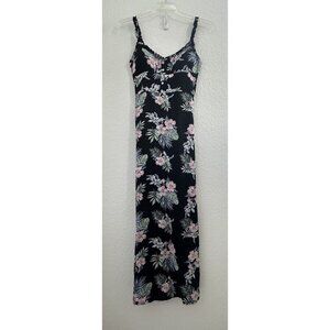 Derek Heart Maxi Dress S Black Hawaiian Rayon Smocked High Waist Milkmaid‎ Fairy